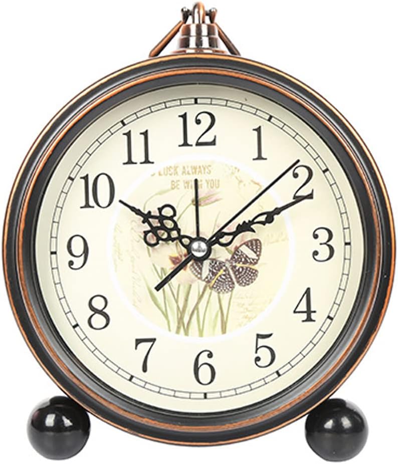 Retro Silent Alarm Clocks Bedside Non Ticking Old Fashioned Desk Clock Battery Powered Table Clocks for Bedroom Office