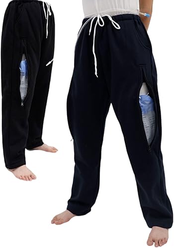 Pantalones con bolsa de catéter para hombres y mujeres, pantalones con soporte para bolsa de orina con 2 bolsillos laterales con cremallera,
