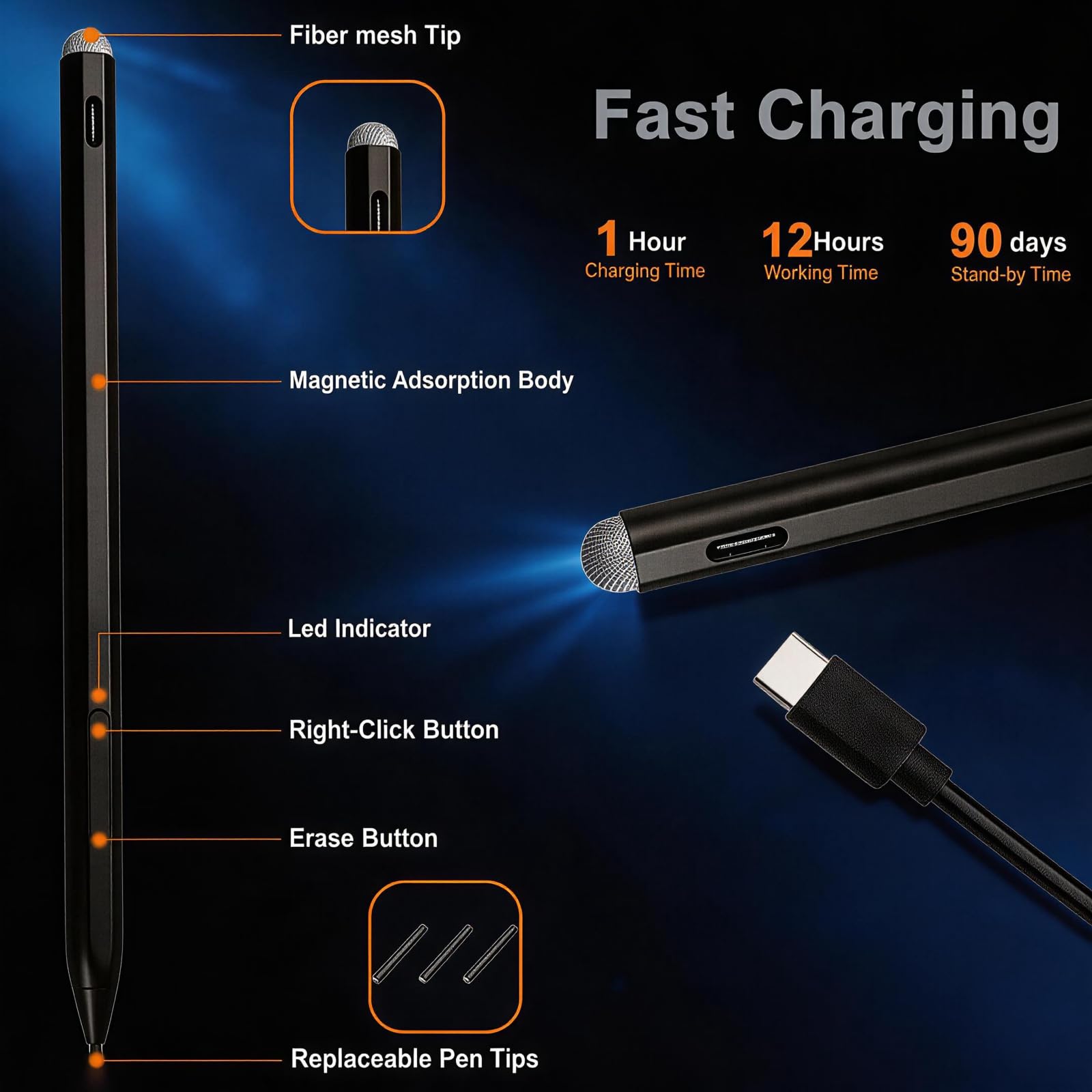 Minilabo Stylet 2 pour Kobo | Mark Up, prise de notes, points forts | Rechargeable via USB-C | Compatible avec liseuse Libra Colour 7" et Kobo Sage eReader Noir