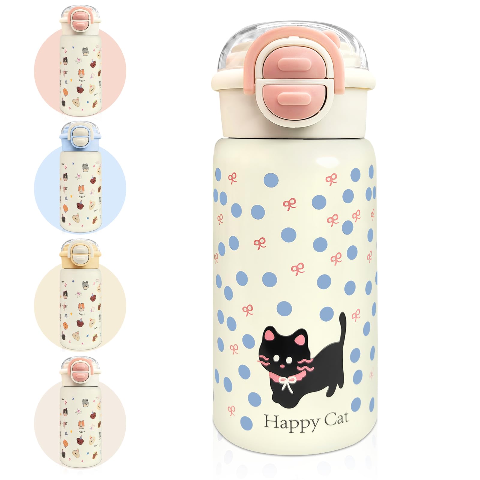AMFUN Kinder Edelstahl Isolierte Wasserflasche, 500ML Trinkflasche Kinder mit Strohhalm, Kinderflasche Auslaufsicher, Kleinkind Thermosflasche für Schule - BPA Frei