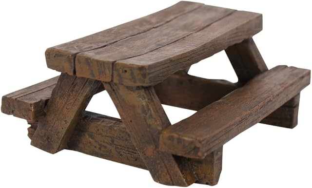 something different Mini Picnic Bench, Resin, Brown, 8 x 8.5 x 9 cm