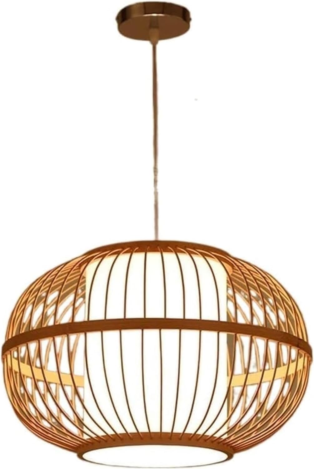 LYMSXAZOU V-intage Boho Rattan Hanging Lamp Hand-Woven Wicker Chandelier, Southeast Asian Woven Pendant Light