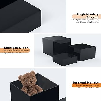 64様 DILIBRA Sets of 3 Glossy Black Acrylic Cube Display Nesting Risers