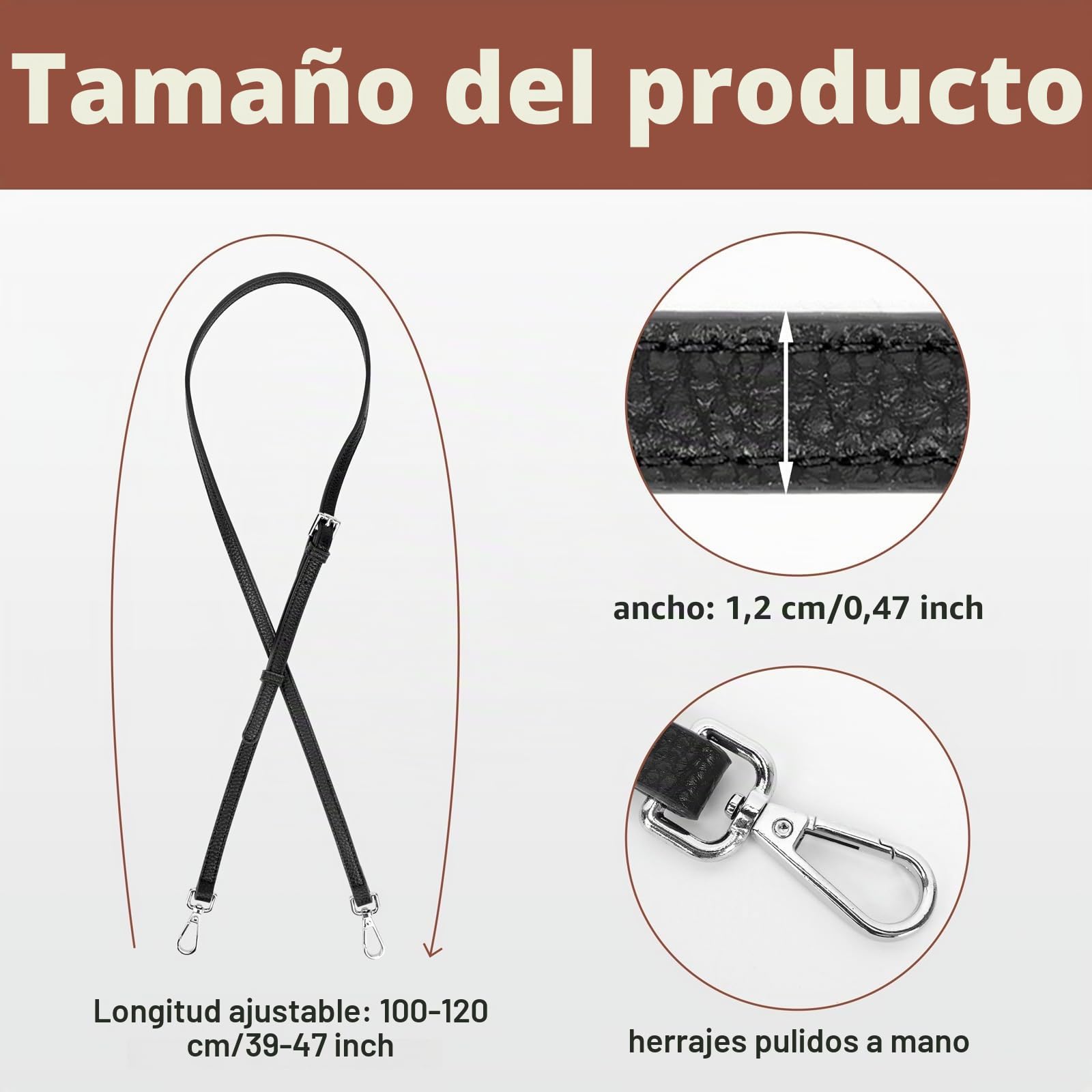 GADITIEK Correa Longchamp - Diseño de hebilla ajustable sin perforaciones para correa de mini bolso longchamp, piel marrón