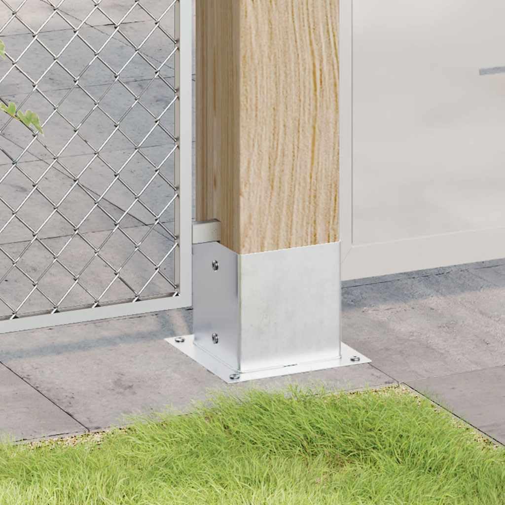 Porta postes cuadrados 4 piezas, acero galvanizado plateado de 141 x 141 mm, anclaje robusto para postes de valla, postes de jardín, postes de madera, postes de metal, resistente a la intemperie