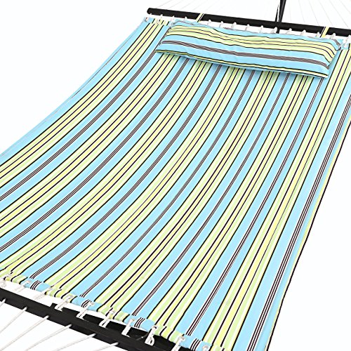 SONGMICS Hammock Quilted Fabric Double Size with Detachable Pillow Wooden Spreader Bar Heavy Duty UGDC34Q