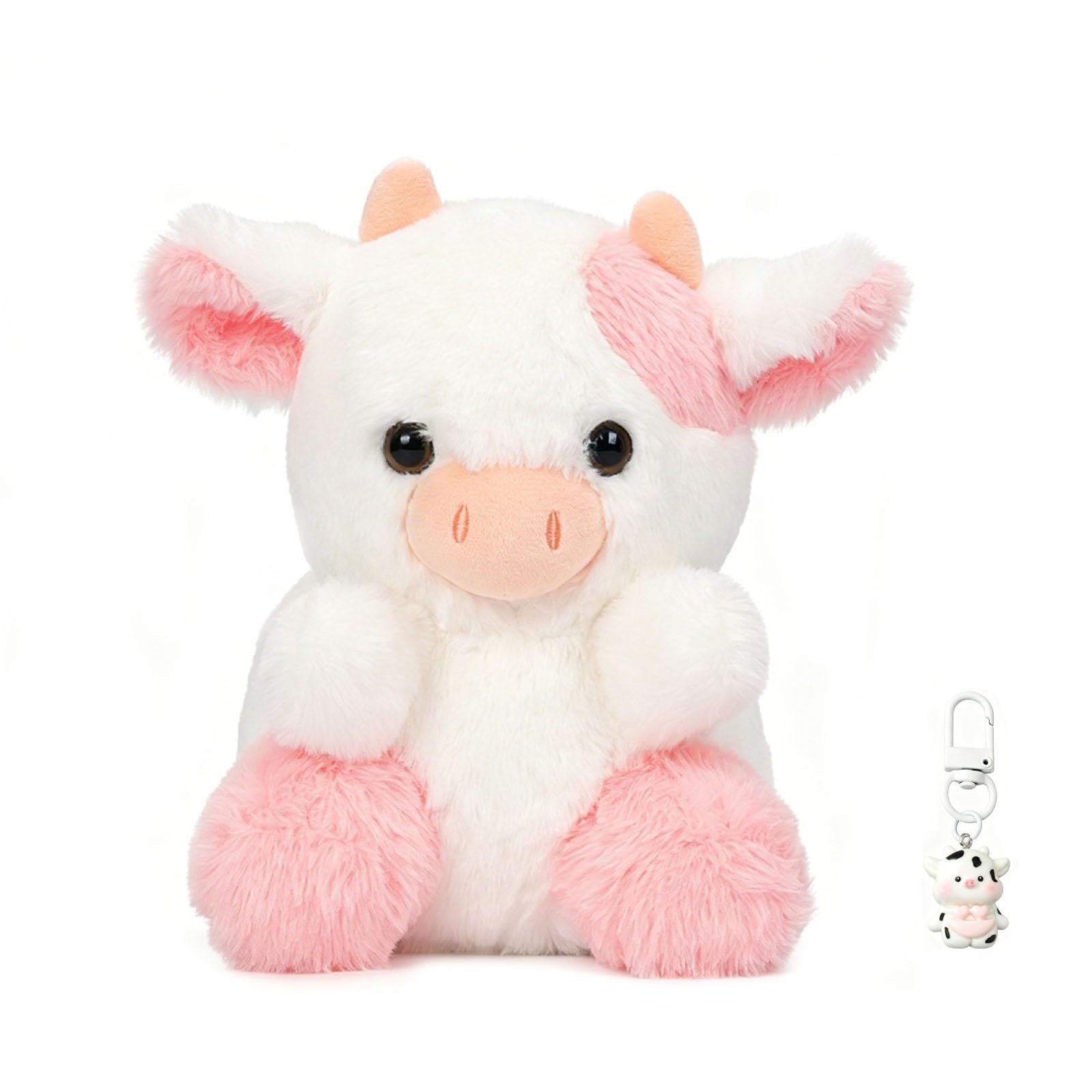 Cow Teddy Plush Toy & Keychain Set Soft for Bedtime Travel Gift 22x18cm