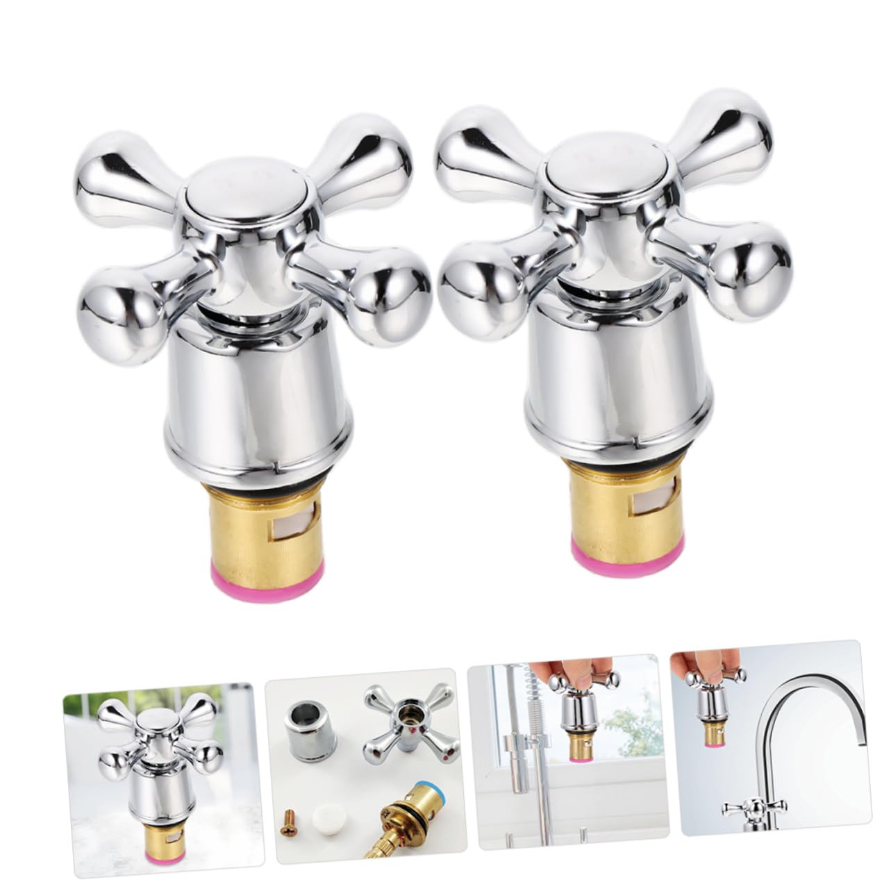 jojofuny Manijas de Grifo Frío y Caliente 1/2 Pulgada Reemplazo, Volante Cruzado Estilo Victoriano, Perillas para Grifo de Fregadero de Cocina y Baño, Paquete 2 Piezas, Color Aleatorio