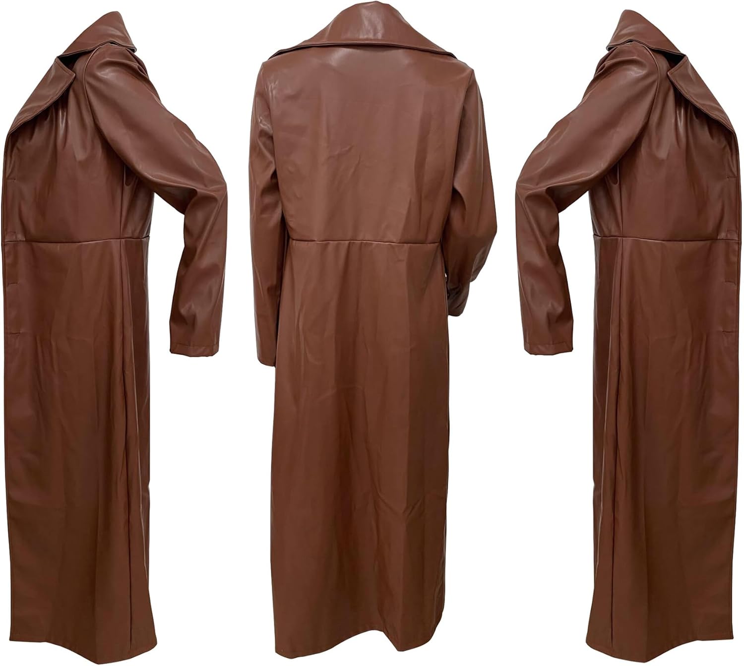 Women Long Leather Jacket Long Sleeve Button Up Faux Leather Trench Coat Trendy Motorcycle Coats