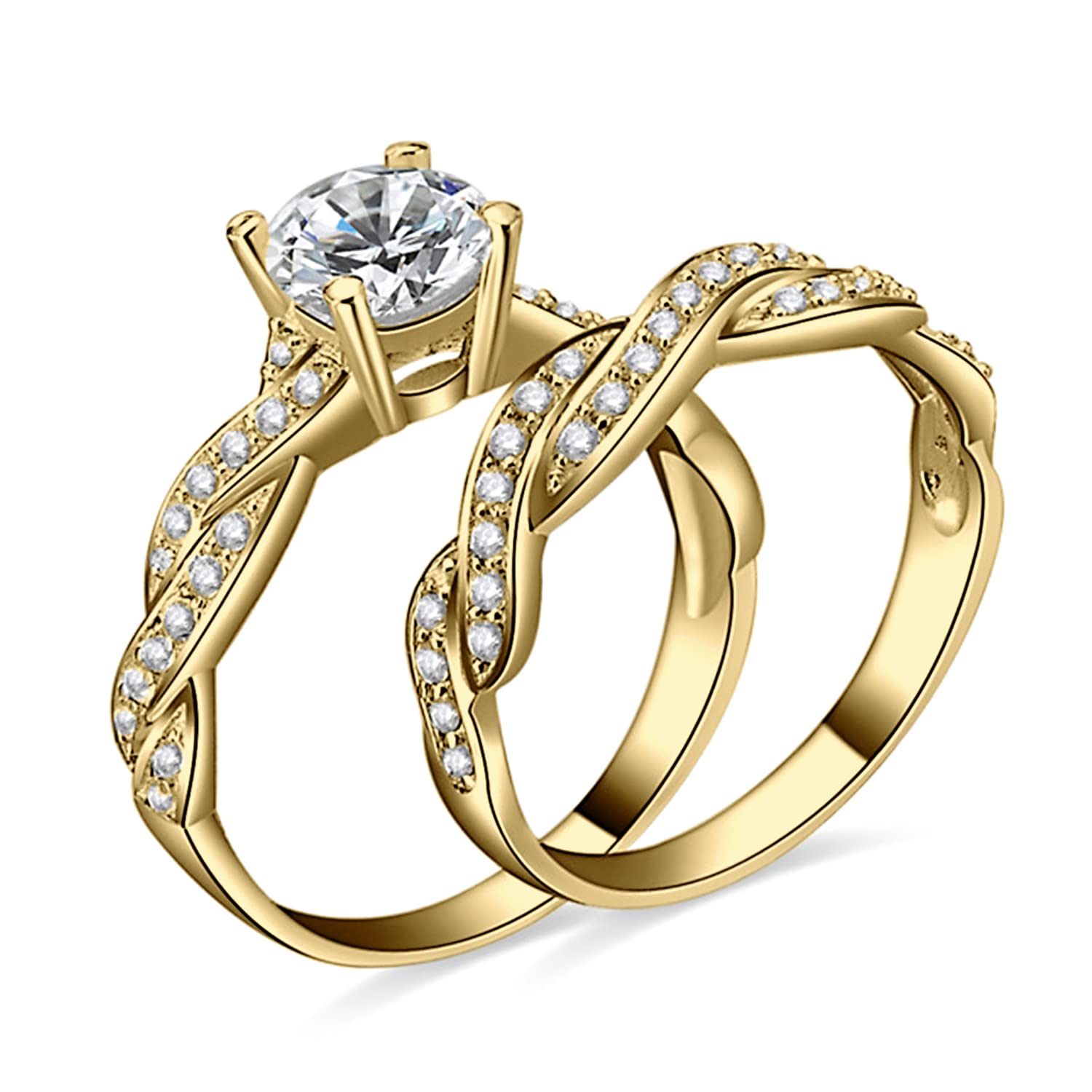 JewelryPalace Infinito Anillo Mujer Compromiso 14K Oro Rosa/Plata, Solitario 1.3ct Circonita Redondo, Banda Boda Joyas Novia
