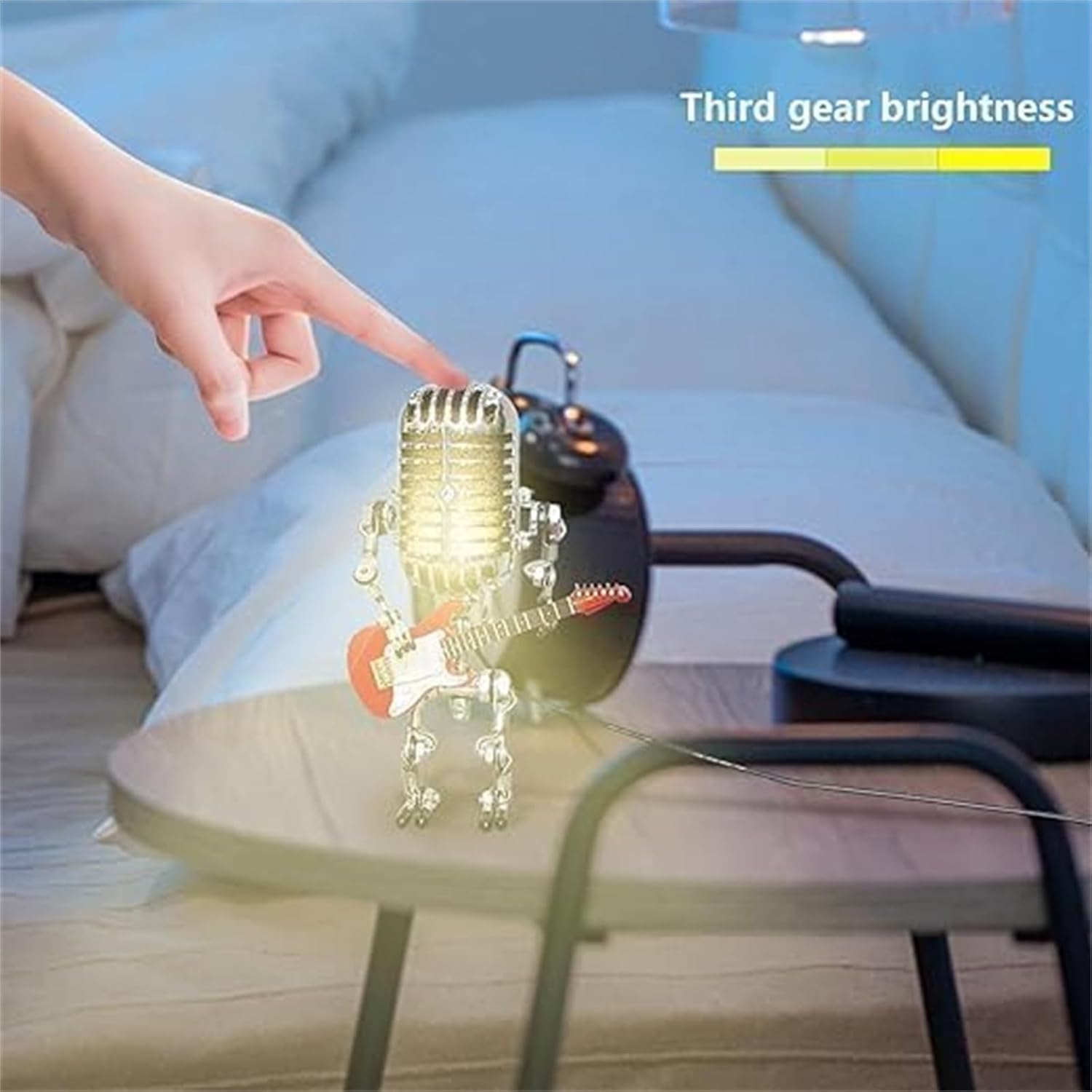 Mic Rockbot, Mic Rockbot, Mic Rockbot, Mic Rockbot, Microphone Robot Desk Lamp, Metal Microphone Robot Lamp Mini Guitar Night Light Decoration (Yellow+Black)