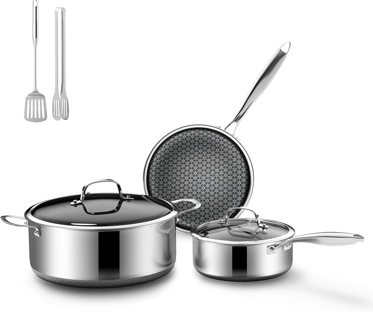7-Piece 5 Ply Stainless Steel Cookware Set with Lids, Pots and Pans Set Non Stick, Non-Toxic, for Induction, Oven, Dishwasher Safe, RV Essentials, Kitchen Appliances