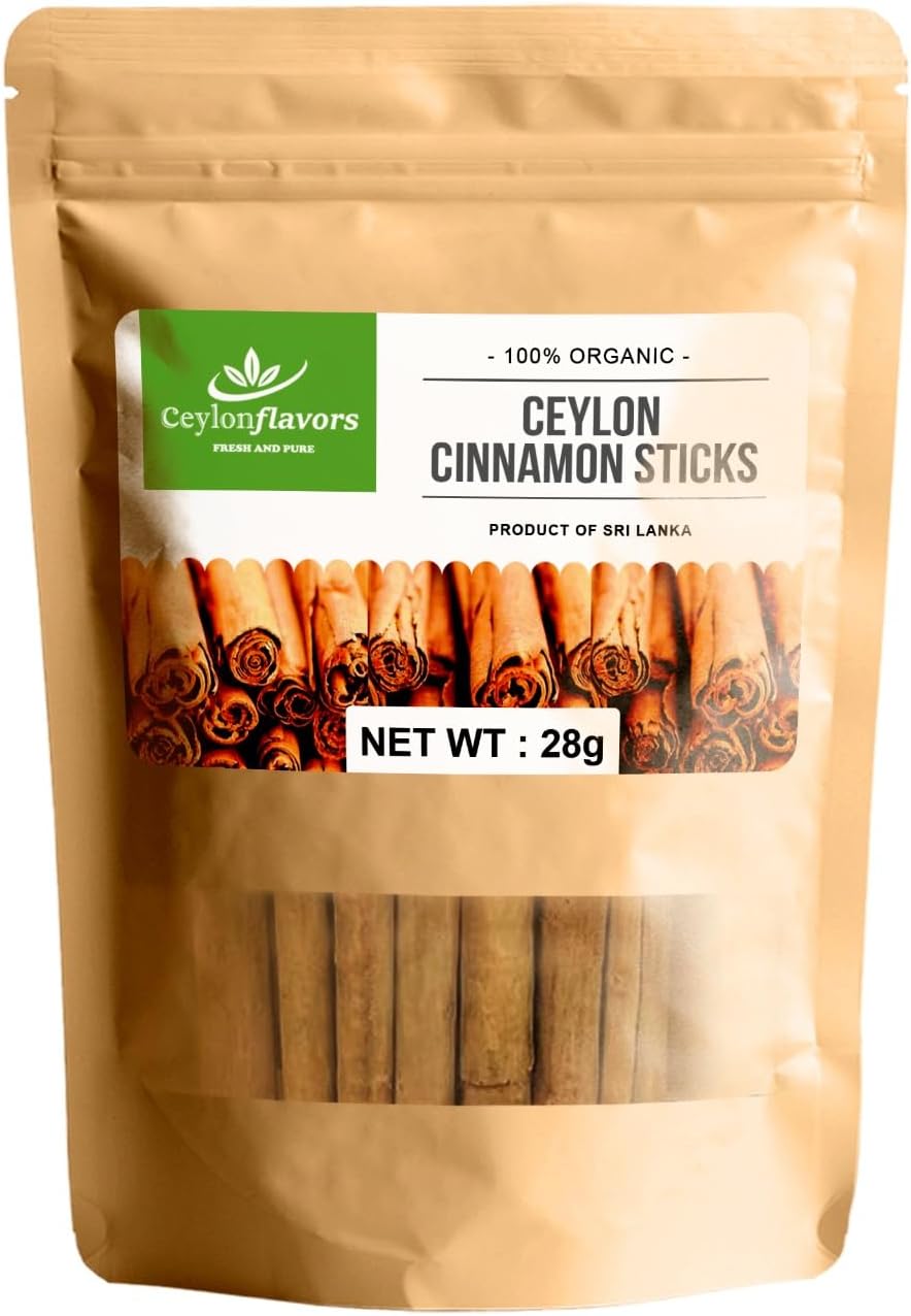 Ceylon cinnamon sticks, True or Real Cinnamon, Premium Grade, Harvested from a USDA Certified Farm in Sri Lanka 1 oz / 28 g (3" cut 6 to 7 sticks