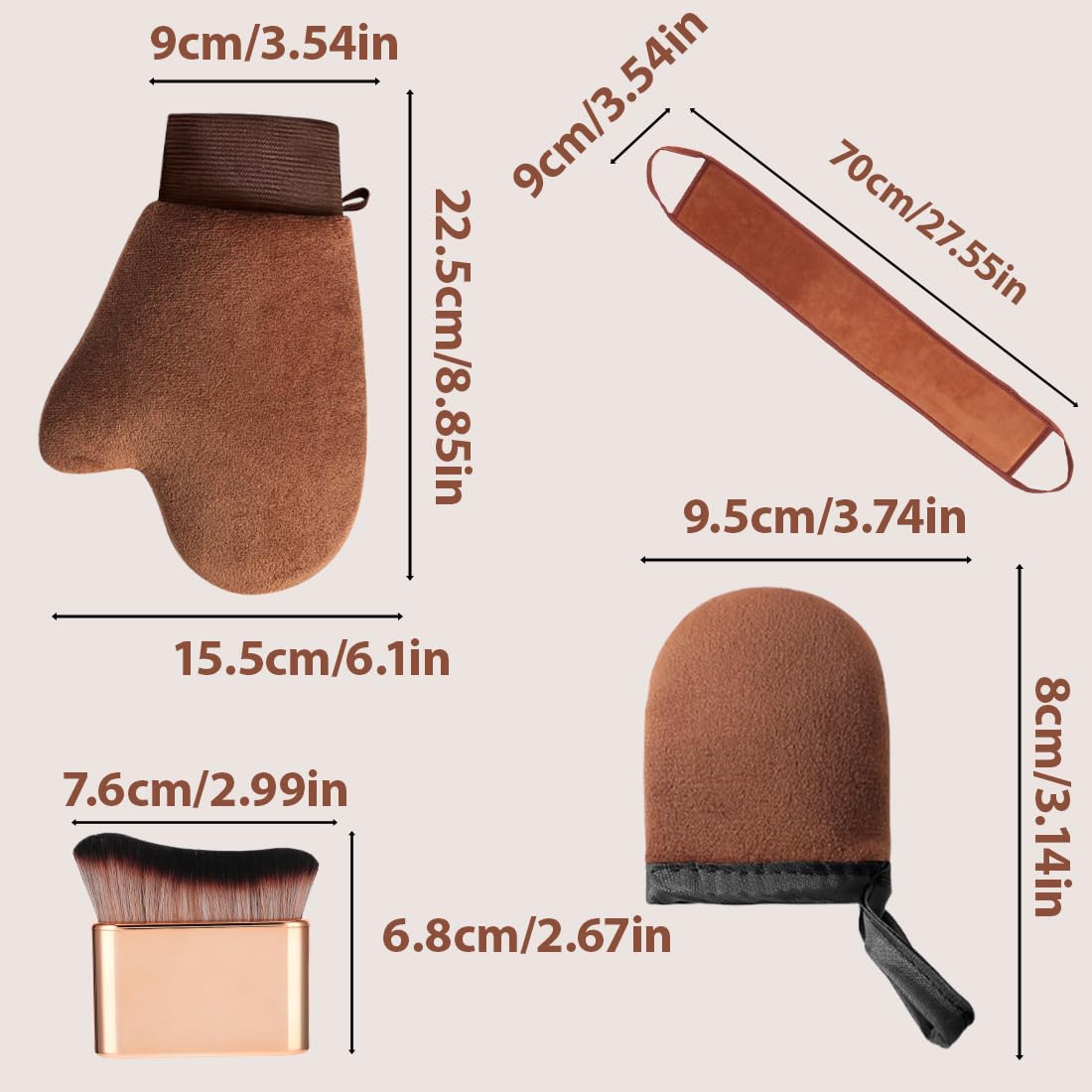 YUZNA Set Applicatore Autoabbronzante 3 in 1 - Guanto per Self Tan, Pennello per Abbronzatura e Strumento per Applicazione sulla Schiena