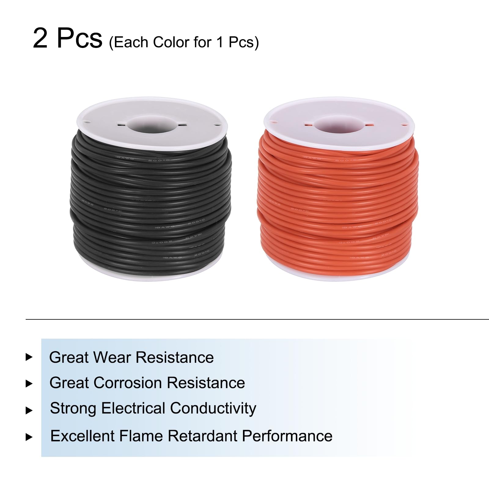 sourcing map 18AWG Elektrisch Draht 0,82mm² Batterie-Elektrokabel Leitungen 30m pro Rolle Litzendraht Kabel Verzinkt Kupferkabel Silikonkabel Jumper Wire für DIY Modelle Anschluss, Schwarz/Rot