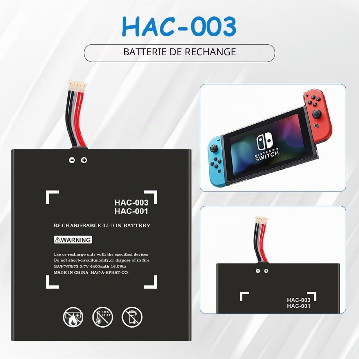 pour Batterie de Remplacement HAC-003 Compatible avec la Console de Jeu Nintendo Switch 2017 Batterie de Mise à Niveau Interne HAC-001 avec kit de réparation...