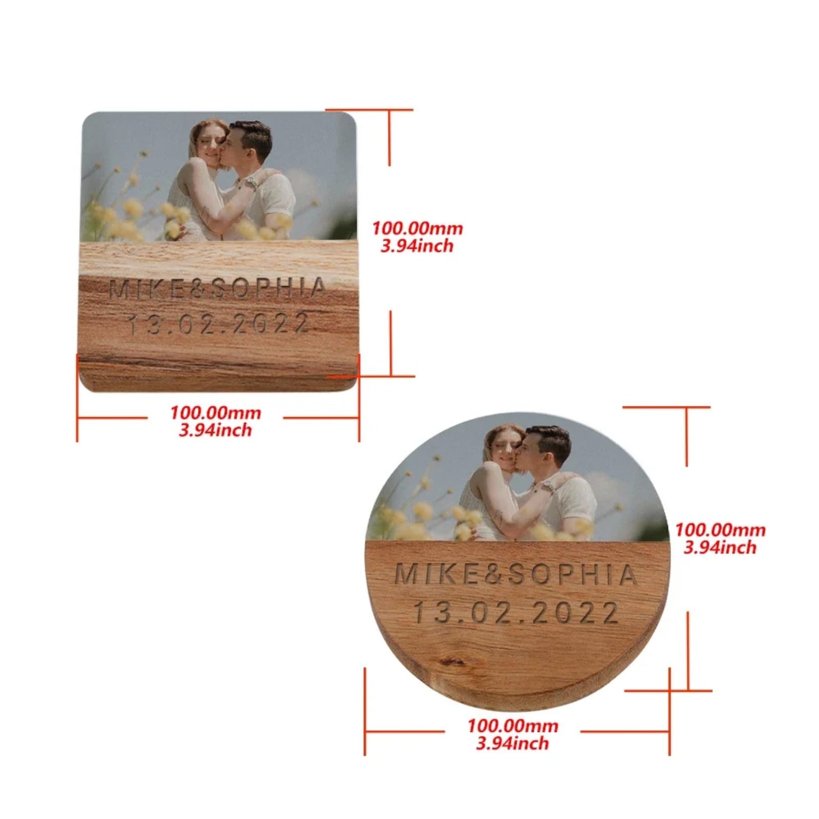 Posavasos de madera de mármol con foto personalizada, fecha y nombre, regalos para bodas, regalos de San Valentín, recuerdo de amor para tazas, té, café, bebidas, decoración de mesa (8 piezas)