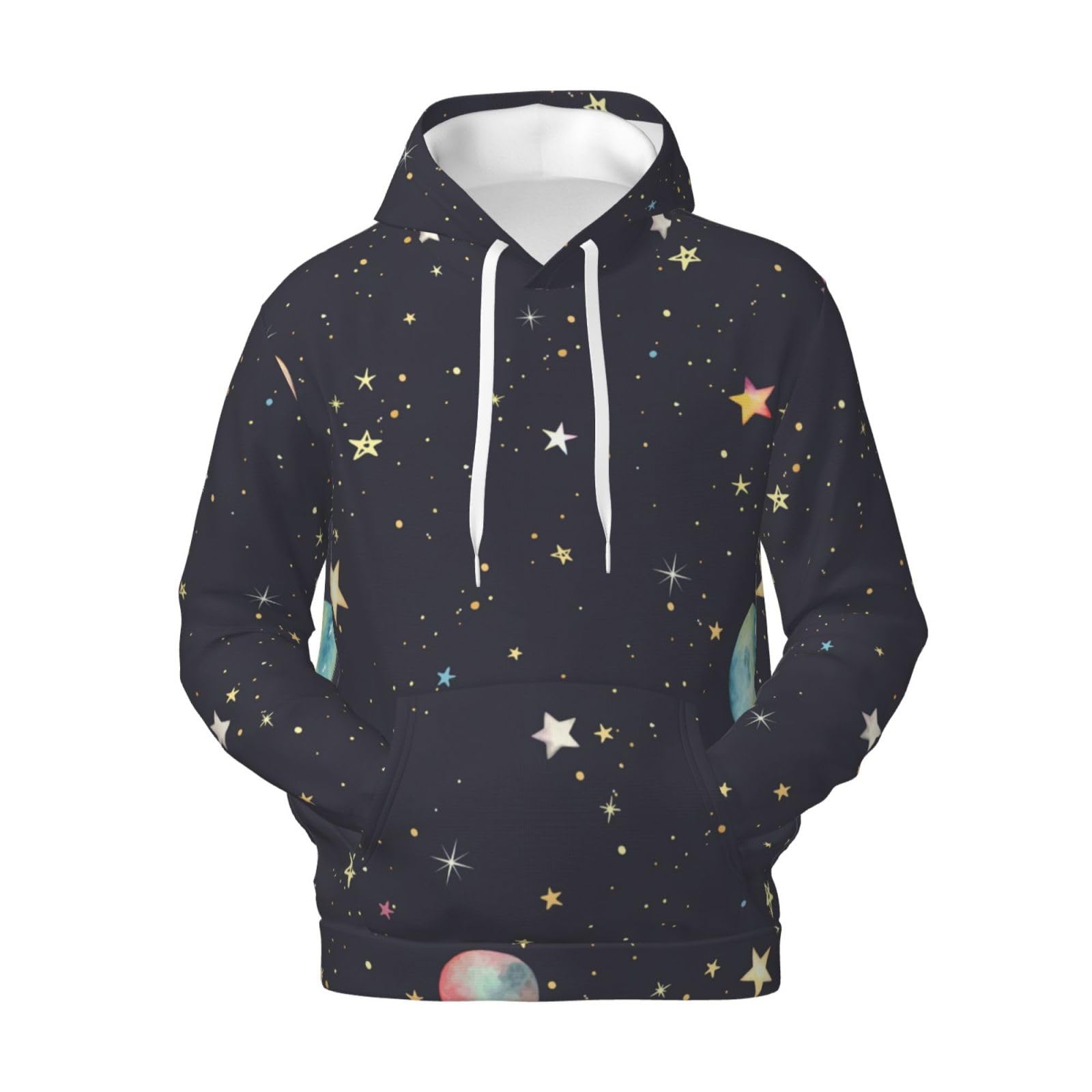 Męska bluza z kapturem z nadrukiem Galaxy, casualowa grafika z nadrukiem bluzy z kapturem z kieszenią