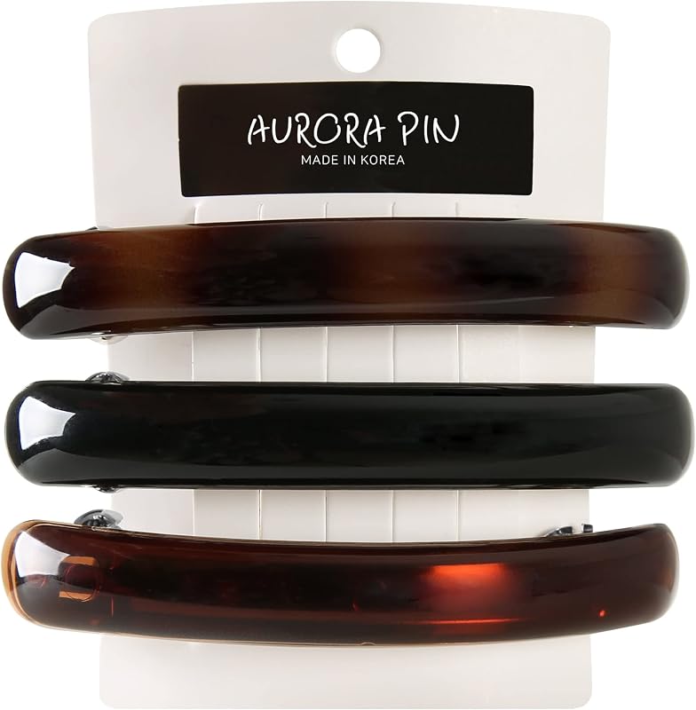Elegante pinza para el cabello de caparazón de tortuga - Pasadores con cierre automático para peinar en un recogido, moño o cola de caballo - Accesorio fuerte hecho en Corea para cabello grueso y de volumen medio - Juego de 3 piezas, 3 colores | Clips con cierre automático para coletas, moños y estilos a media altura; fijación fuerte para cabello medio a grueso; Hecho en Corea por AURORA PIN