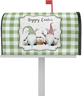 Mailbox Cover Magnetic Easter Gnome Eggs Spring Basket Mailbox Covers Standard Size 21x18in,Mailbox Covers Wrap Post Letter Box Cover for Garden Yard Outdoor Decor Green Buffalo Plaid Bunny Ears