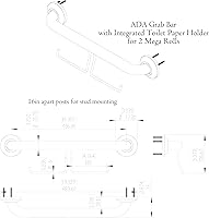 Vista 7 de Barra de agarre compatible con ADA con soporte para papel higiénico (2 megarrollos), soporte de peso de 500 libras, 1-1/4 x 16 pulgadas para montaje