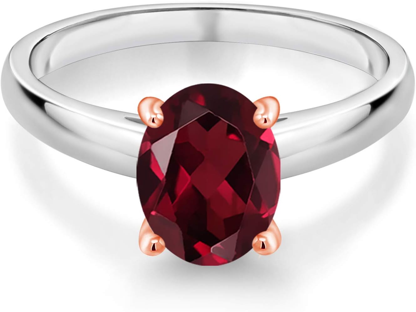 Gem Stone King 2.00 Ct Oval Red Rhodolite Garnet 10K White and Rose Gold Ring - Image 2