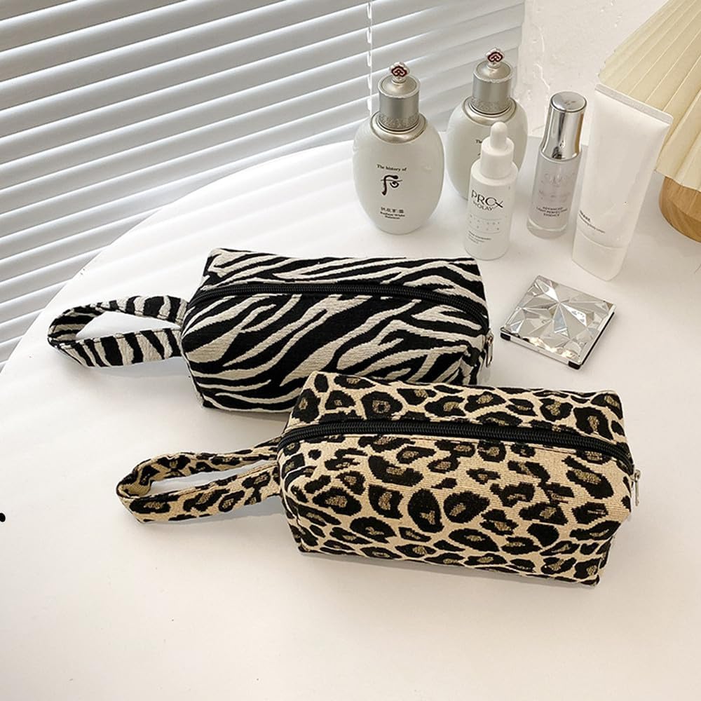 Leopard Zebra Print Pencil Case for Women Large Capacity Zipper Pen Bag with Handle Portable Stationery Organizer Multifunctional Makeup Pouch for School Office Travel (Leopard print)