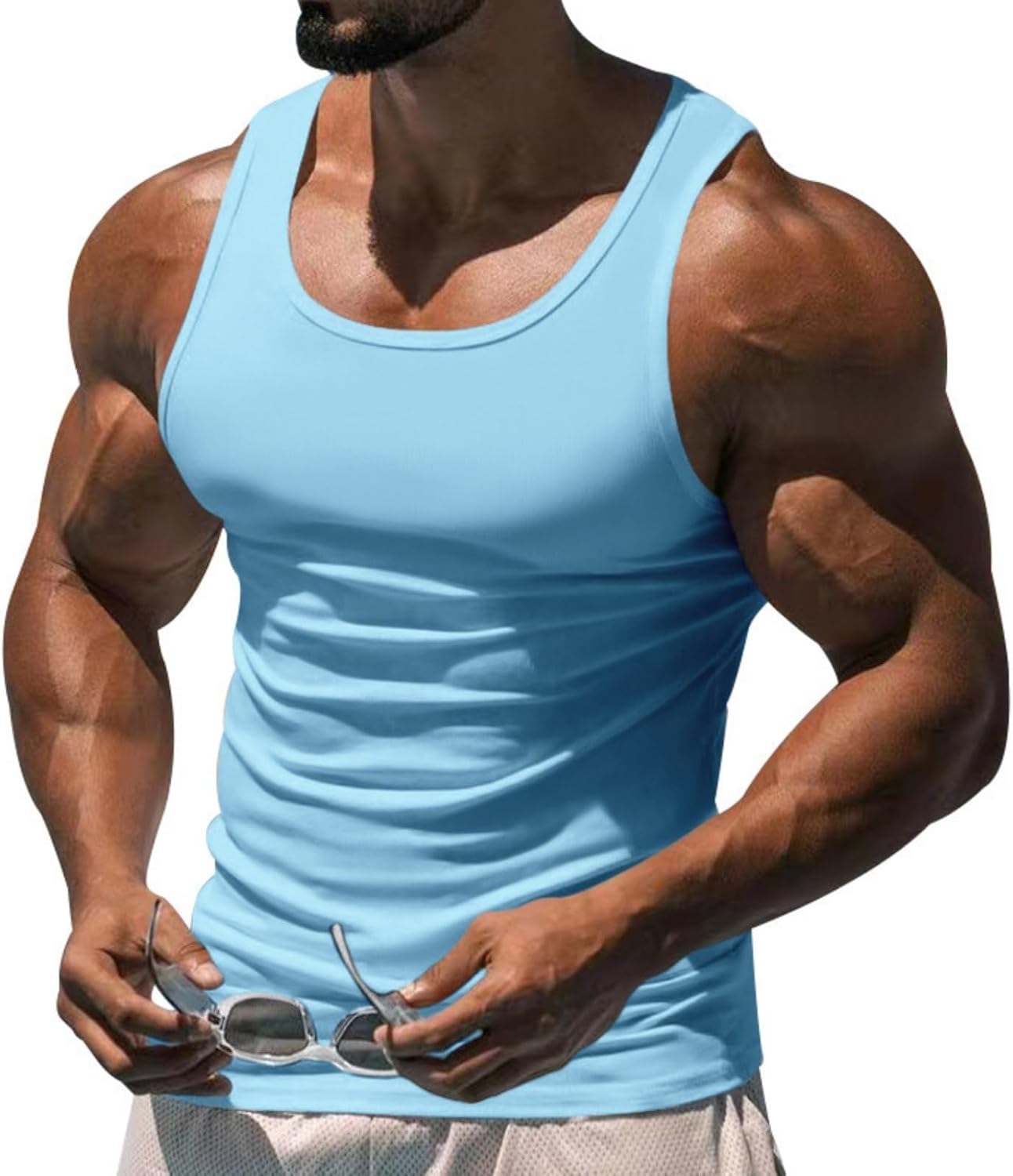 Ymosrh Men's Fashion Tank Tops Solid Color Muscle Tee Shirt Sleeveless Casual Gym Workout Running Tshirts, M-3XL
