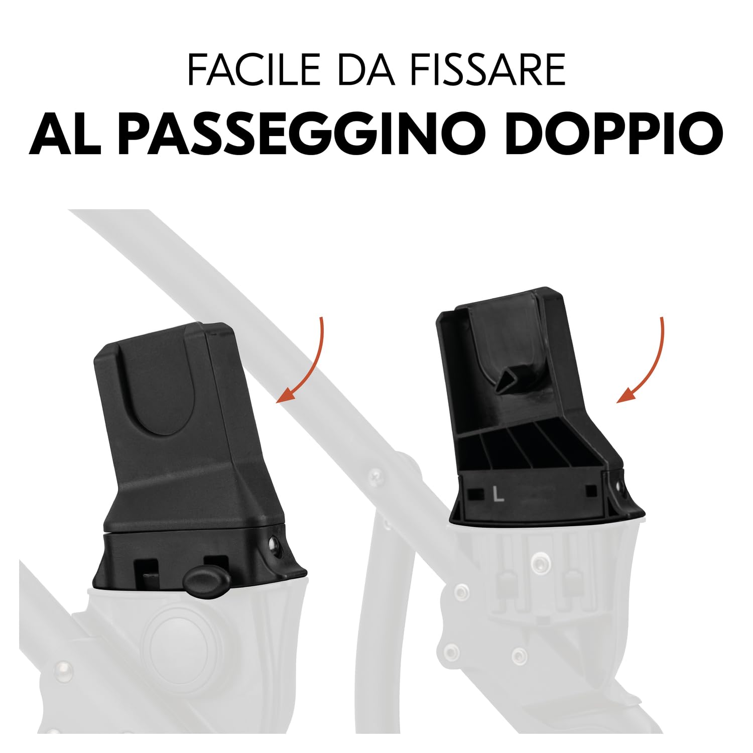 hauck Adattatori Seggiolini Auto Compatibili con Passeggino Gemellare Duett 2 e Duett 4 e Ovetti Selezionati di Maxi Cosi Cybex Joie Kinderkraft (Non Compatibili con Tutti i Modelli) - 1 Coppia, Nero