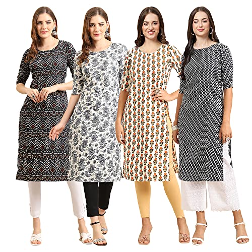 Image of Pinkmint Women's Crepe Digital Print Straight Kurta [Pack of 4]