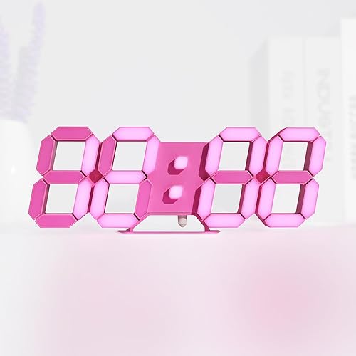 KOSUMOSU Reloj LED rosa 3D de pared de 9.7 pulgadas, reloj de mesa para sala de estar, reloj digital moderno para dormitorio, estético, mesita de