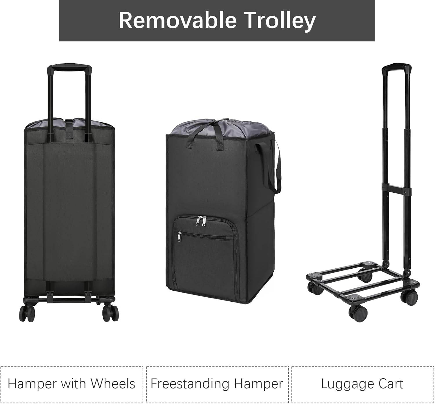 Bukere Extra Large Rolling Laundry Basket with Wheels, 90L Freestanding Collapsible Laundry Hamper Bag for Clothes Storage, Removable Wheeled Cart for College Dorm Apartment Laundry Room Bathroom