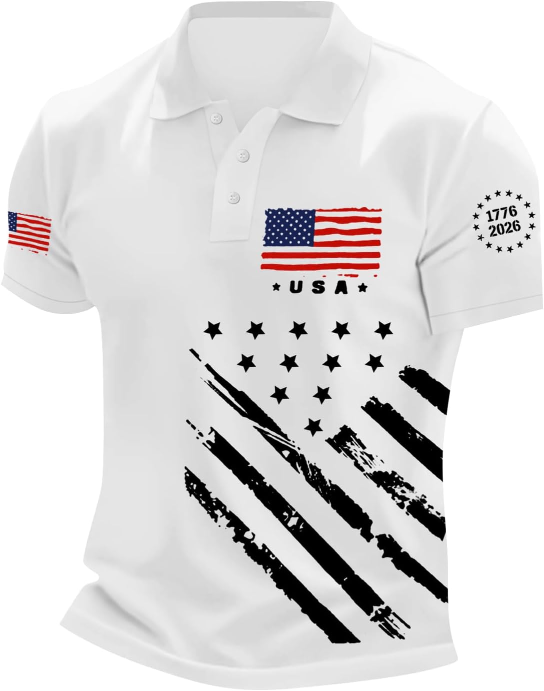 Ymosrh Men's Patriotic Polo Shirt Short Sleeve America Flag Print Stylish Golf Shirt, S-3XL