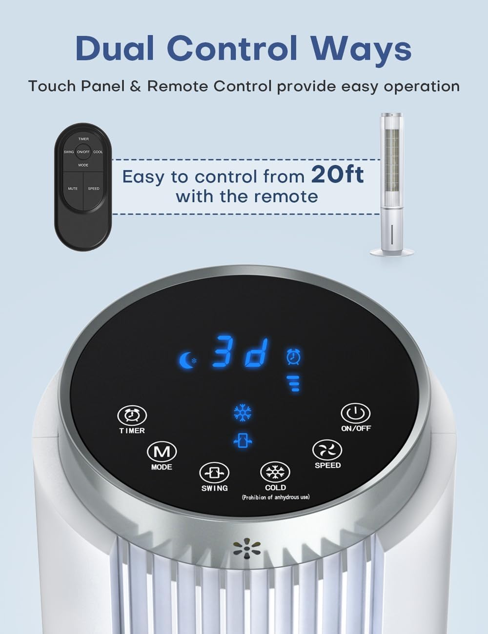 Image showing the LED touch control panel and the remote control