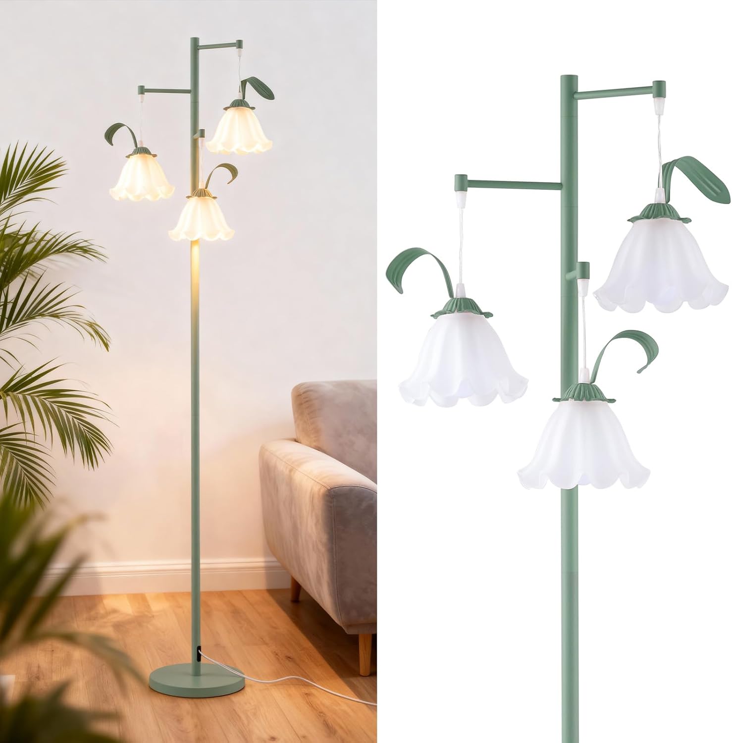 Flower Floor Lamp for Living Room, Vintage Floor Lamp with Glass Shade, Elegant Flower Standing Lamp with Foot Switch, 3 Light Lotus Floral Tall Lamp for Bedroom Reading Corner Office Home