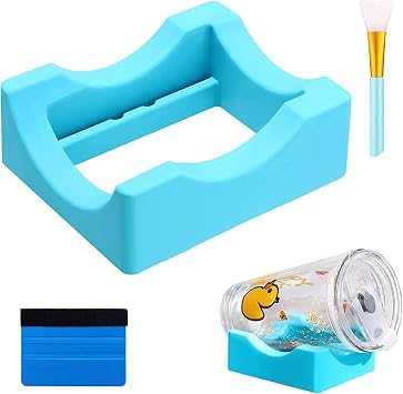 Silicone Cup Cradle for Tumblers with Built-in Slot, Tumbler Holder for Crafts Use to Apply Vinyl Decals, Stand Cup Holder with Silicone Brush and Felt Edge Squeegee 1 Pack