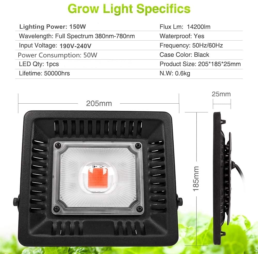 Relassy Plantenlamp 150W, IP67 waterdichte plantenlamp, led