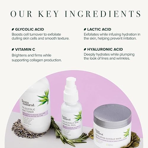 Miniatura 3 de InstaNatural 30 Glycolic Acid AHA BHA Chemical Peel Glycolic Acid Peel with Vitamin C Lactic Acid Hyaluronic Acid and Salicylic Acid BHA Chemical