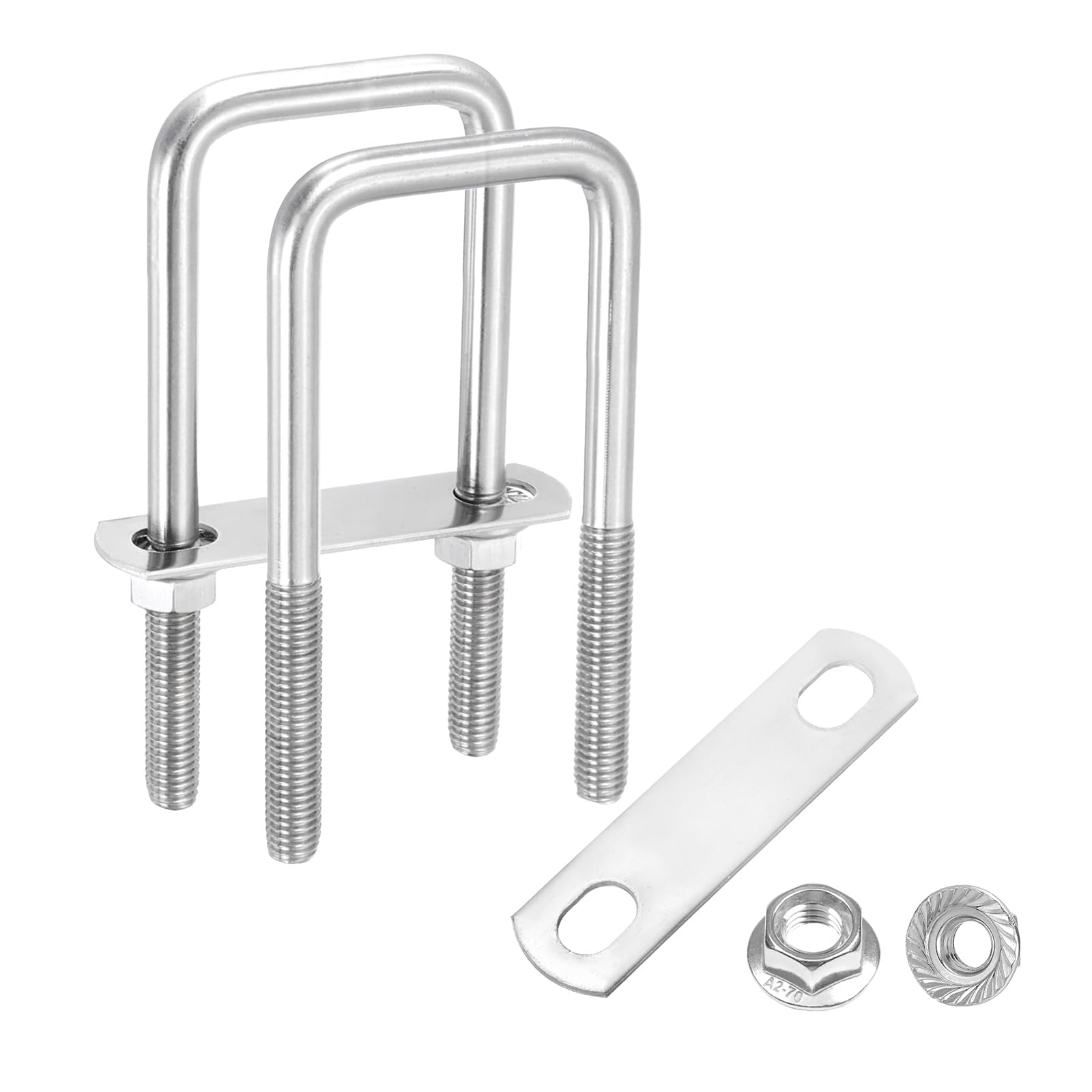 sourcing map 2 Set M10 2 Inch Inner Wide Square U Bolts, 4-3/4 Inch Length 304 Stainless Steel U-Bolts with Flange Hexagon Nuts, Frame Plates for Trailer, Automotive, (50mm W x 120mm L)