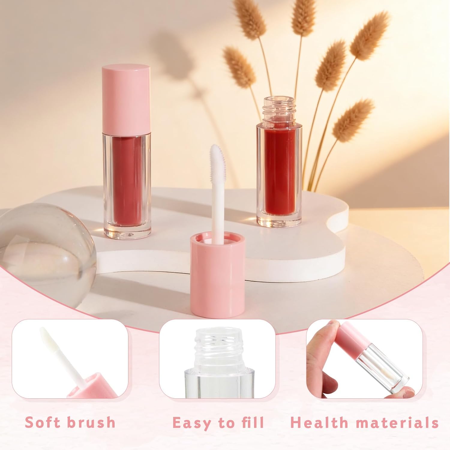 16PCS Colorful Empty Lip Gloss Tubes with Wand, 2 ML Refillable Lip Gloss Containers with Lipgloss Making Supplies for DIY Makeup Mini Clear Makeup Container (2ML, 6 Colors)