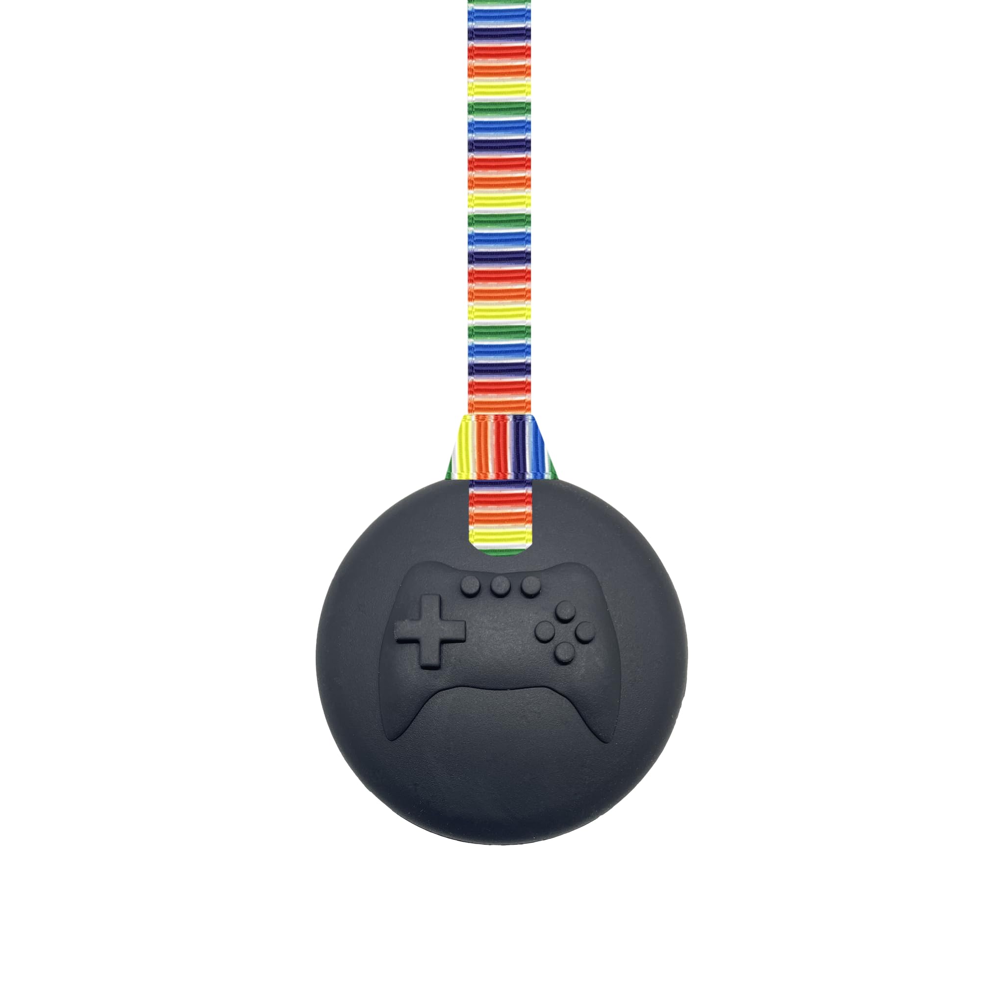 Video Game Chew Necklace with Lanyard - Black - for Kids with Autism, Anxiety & ADHD – 100% Food Grade Silicone - Sensory Oojamabobs (6 Lanyard Designs Available) (Retro Stripes, 70cm Lanyard)