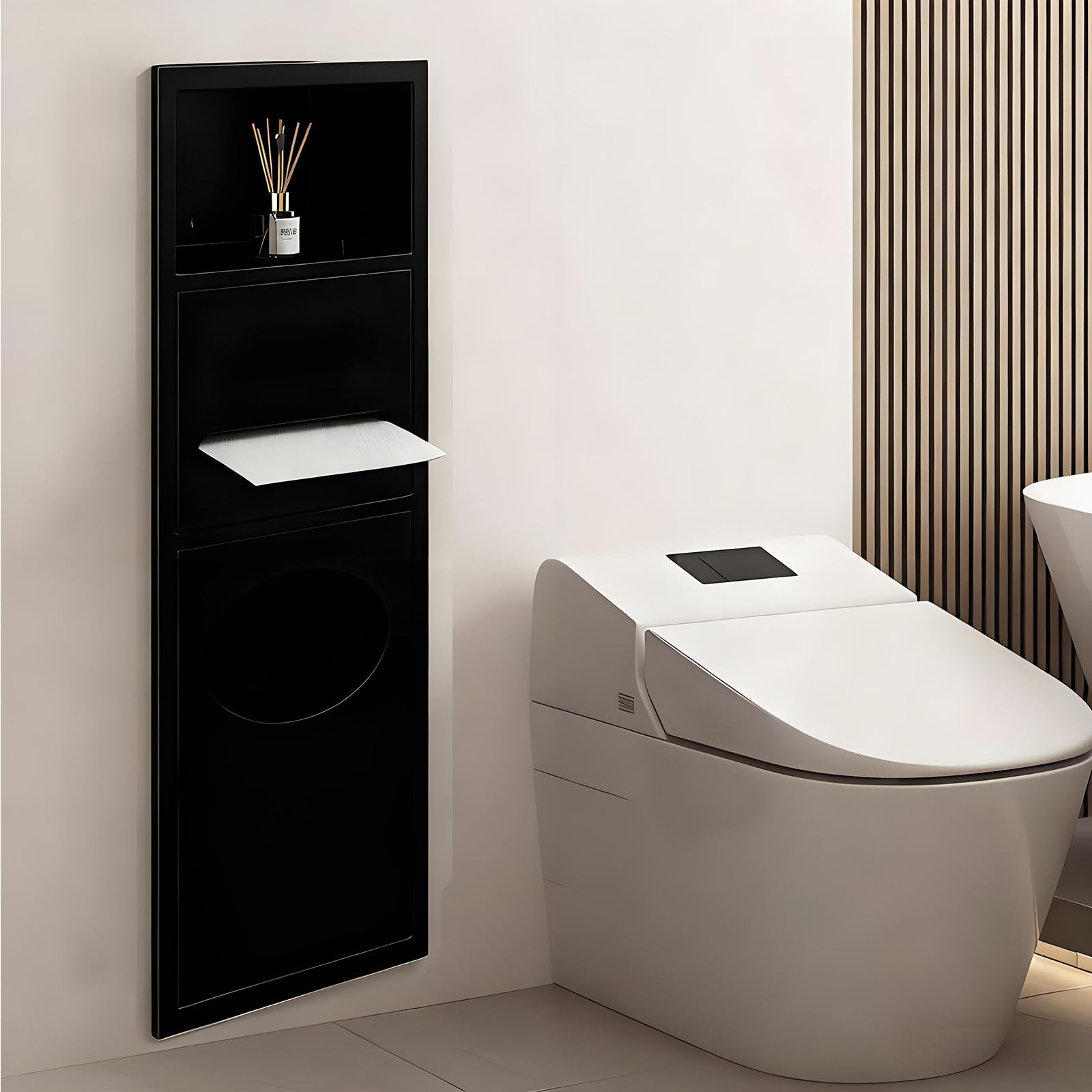 Recessed Toilet Paper Holder with Built-In Trash Can, Space-Saving Rack, Waterproof Organizer for Bathroom