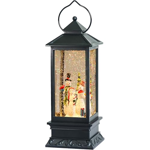 Eldnacele Singing Battery Operated Musical Lighted Christmas Snowman Water Glittering Swirling Snow Globe Lantern with Music Christmas Home Decoration and Gift, Snowman Family