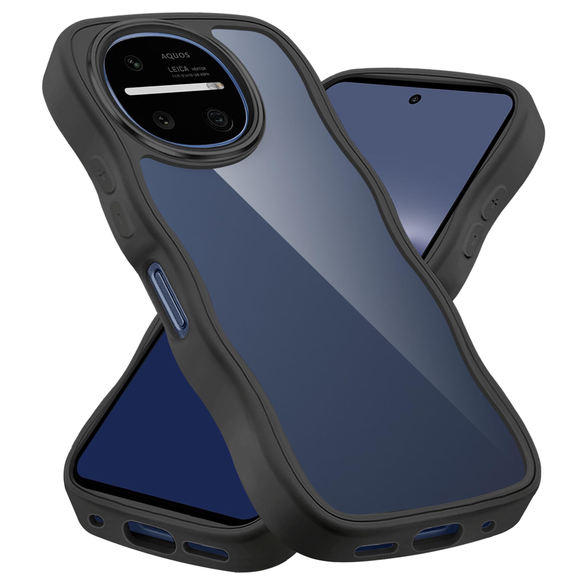 Wonyihui For AQUOS R11 ケース クリア かわいい 波状フレーム 耐衝撃 SH-51G スマホケース 滑り止め 人気 可愛い アクオス R11 カバー 落下防止 (ブラック)
