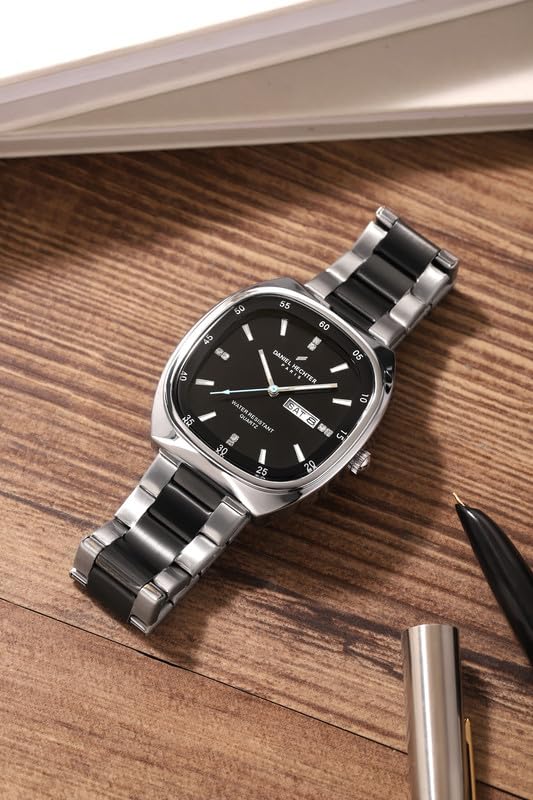 Image of Daniel Hechter Paris Bercy Collection Analog Quartz Watch for Men with Square Dial, Day-Date Display, Crystal Hour Markers and Stainless Steel Strap - DHM1053