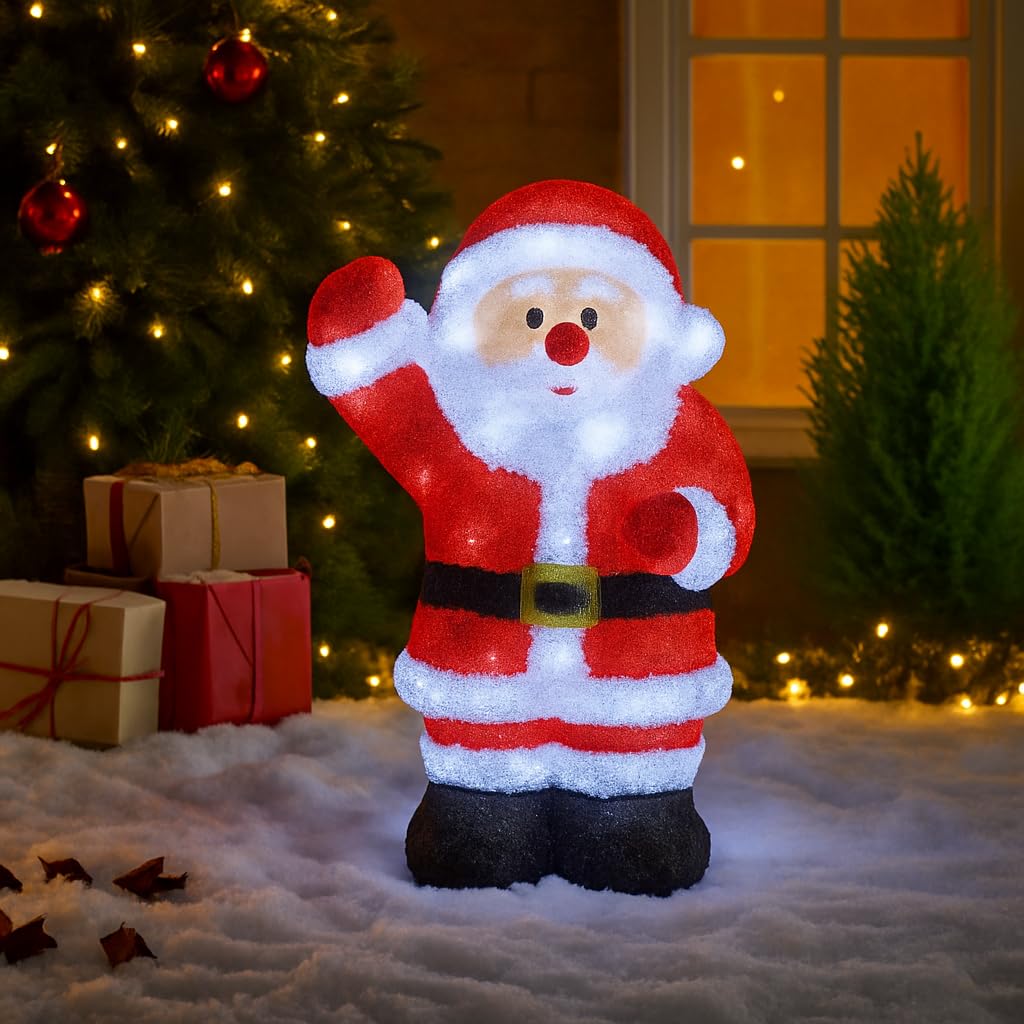 Marco Paul 30cm LED Light Up Santa Christmas Decoration Battery Operated Father Christmas Figure with Auto Timer Indoor & Outdoor Festive Xmas Ornament Seasonal Decor for Home