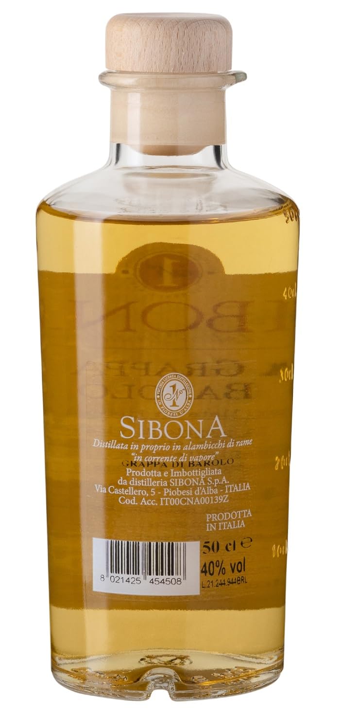 Sibona Grappa di Barolo mit 40% vol. (1 x 0,5l) – Feiner, samtiger Grappa aus Italien