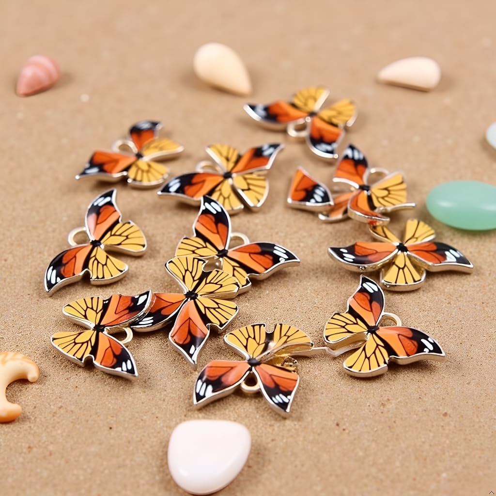 Butterfly Charms, 10Pcs Colorful Butterfly Charms Pendant Enamel Metal Small Necklace Bracelet For DIY Jewelry Making Accessories, for Jewelry Making, 21x15mm, Orange - Image 2