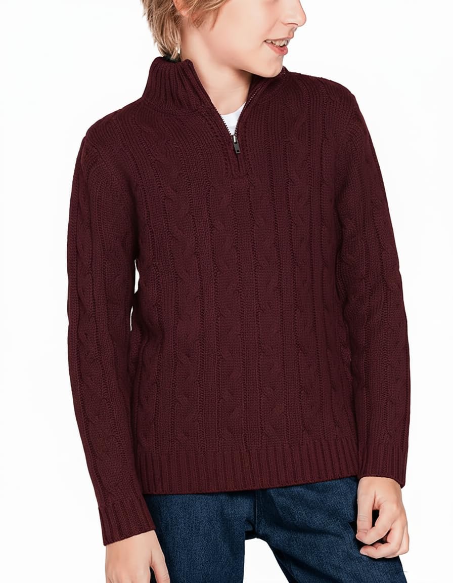 Pull Garçon Arshiner En Tricot Léger - Fermeture éclair 1/4 Devant - Manches Longues, Col Montant - Pour Automne/hiver, 5-14 Ans - 7