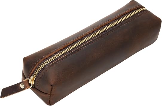 ECHSRT Small Genuine Leather Pencil Pouch for Adults, Coffee
